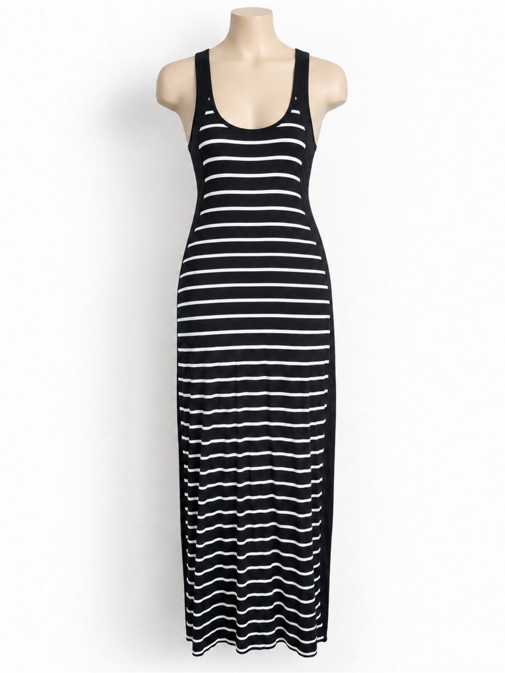 Athleta Getaway Striped Crossback Midi Dress XL Black White